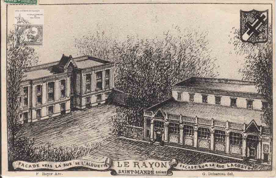 Carte postale représentant un dessin des locaux du Rayon à Saint-Mandé