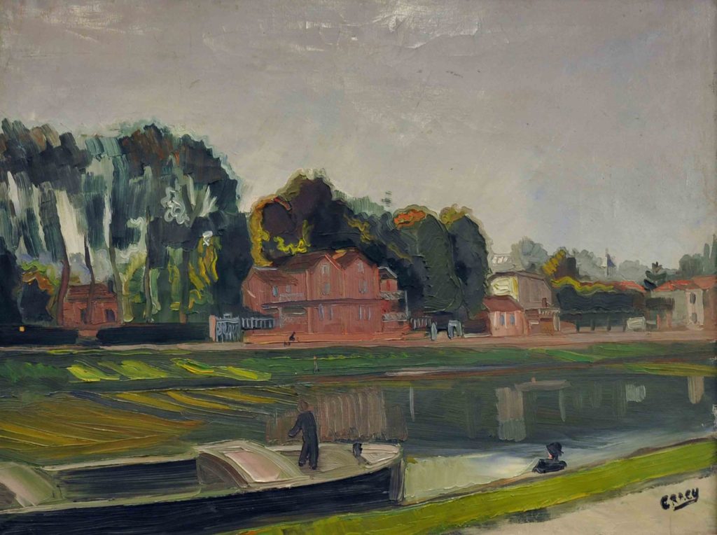 Pierre Grach - Péniche bords de Marne - 50x65