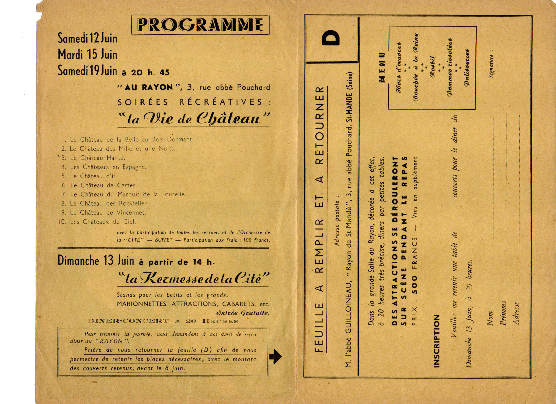 Affiche du Rayon 1954 (verso)